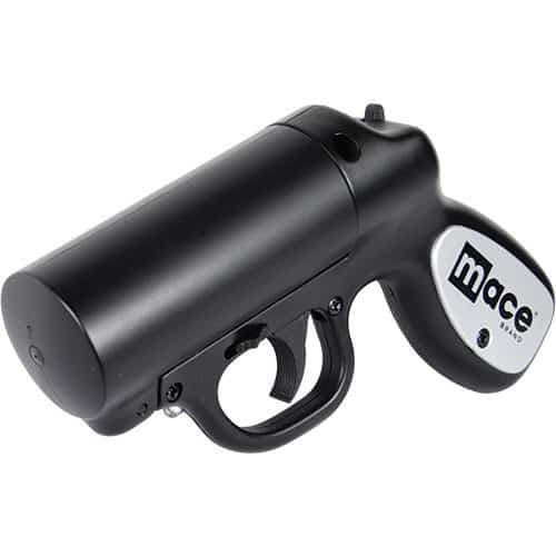 Mace®Pepper Gun with STROBE LED side angle view Black
