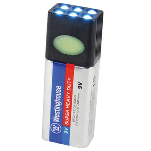 Blocklite 9-Volt Battery LED Flashlight light on view