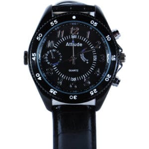 HD Hidden Watch Camera with Built-In DVR, Black Case and Black Band front view