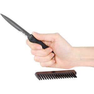 Comb Plastic Knife hand view with knife displayed - BLACK