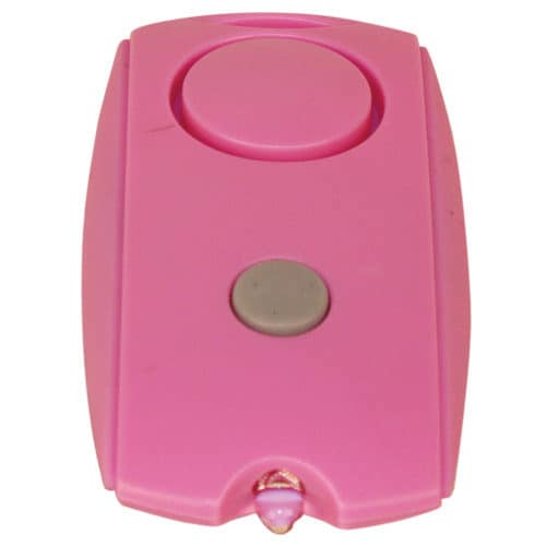 Mini Personal Alarm with LED flashlight and Belt Clip top view - PINK