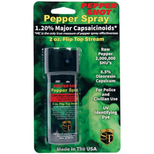Pepper Shot 1.2% MC 2 oz Pepper Spray package front view