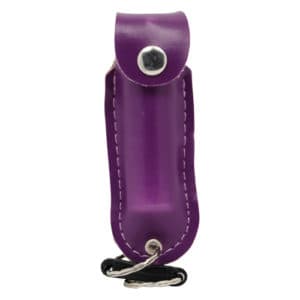 Pepper Shot 1/2 oz Pepper Spray Leatherette Holster front view - PURPLE
