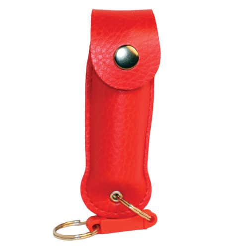 Pepper Shot 1/2 oz Pepper Spray Leatherette Holster front view - RED