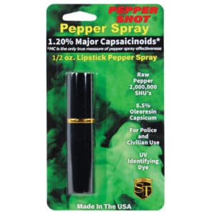 Pepper Shot 1.2% MC 1/2 oz Lipstick Pepper Sprays package view - BLACK