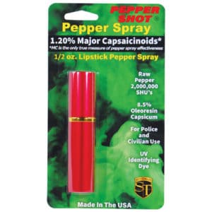 Pepper Shot 1.2% MC 1/2 oz Lipstick Pepper Sprays package view- RED
