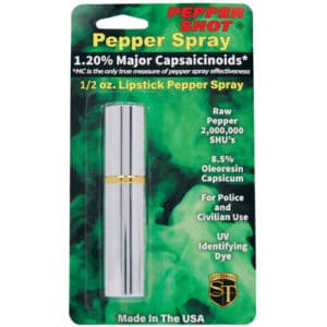 Pepper Shot 1.2% MC 1/2 oz Lipstick Pepper Sprays package view - SILVER