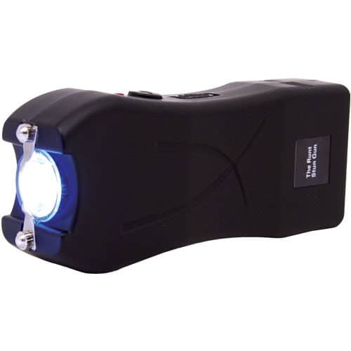 Runt Rechargeable Stun Gun With Flashlight And Wrist Strap Disable Pin side light view - BLACK