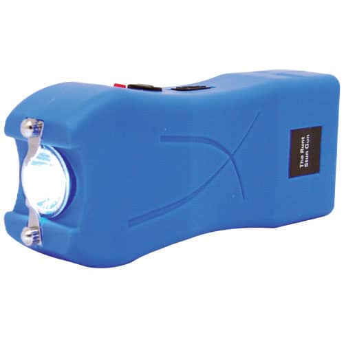 Runt Rechargeable Stun Gun With Flashlight And Wrist Strap Disable Pin side light view - BLUE