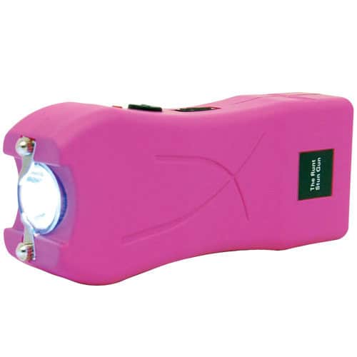 Runt Rechargeable Stun Gun With Flashlight And Wrist Strap Disable Pin side light view - PINK