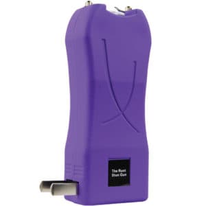 Runt Rechargeable Stun Gun With Flashlight And Wrist Strap Disable Pin side plug view - PURPLE