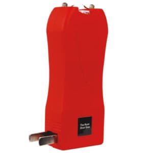 Runt Rechargeable Stun Gun With Flashlight And Wrist Strap Disable Pin side plug view - RED