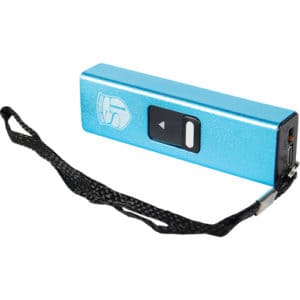 Slider Stun Gun LED Flashlight USB Recharger side bottom view - BLUE