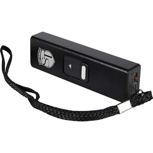 Slider Stun Gun LED Flashlight USB Recharger side bottom view - BLACK