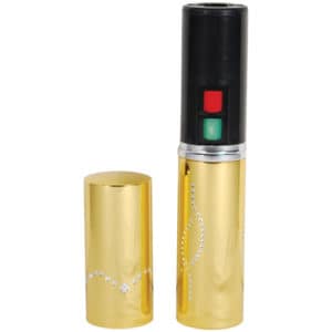 Stun Master Lipstick Stun Gun Rechargeable With Flashlight open view with switch - GOLD