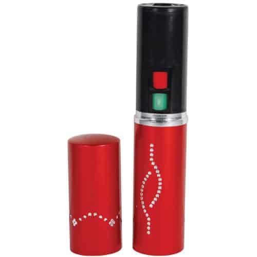 Stun Master Lipstick Stun Gun Rechargeable With Flashlight open view - RED