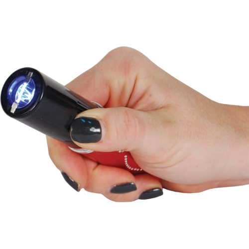 Stun Master Lipstick Stun Gun Rechargeable With Flashlight in hand view - RED