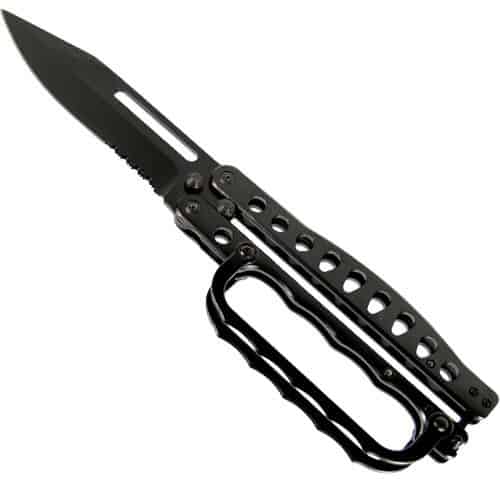 Butterfly Trench Knife side open view - BLACK