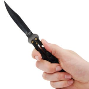Butterfly Knife in hand open view - BLACK