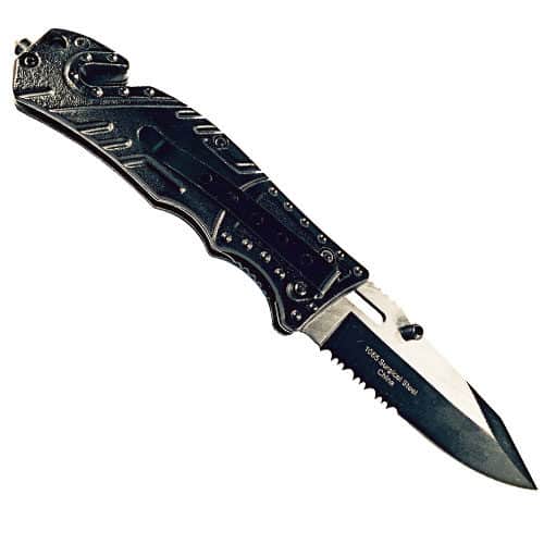Folding Tactical Survival Pocket Knife Assisted Open with Two Tone Blade open view