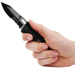 Folding Tactical Survival Pocket Knife Assisted Open with Two Tone Blade in hand open view