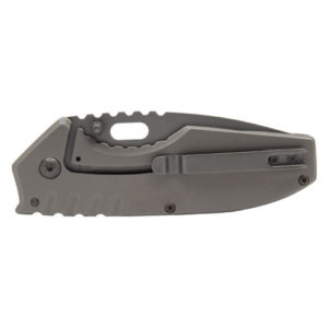 Titanium Finish Folding Pocket Knife Thumb Open Spring Assisted back view - Gray