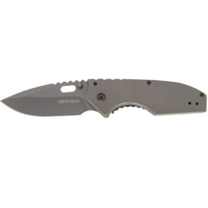 Titanium Finish Folding Pocket Knife Thumb Open Spring Assisted open view - Gray