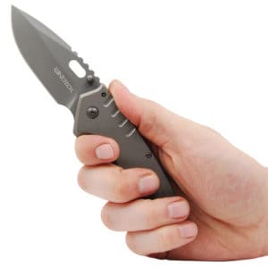 Titanium Finish Folding Pocket Knife Thumb Open Spring Assisted in hand - Gray