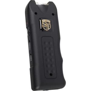 MultiGuard Stun Gun Rechargeable With Alarm and Flashlight upright front view - BLACK