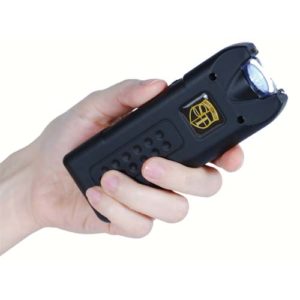 MultiGuard Stun Gun Rechargeable With Alarm and Flashlight in hand view - BLACK
