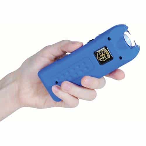 MultiGuard Stun Gun Rechargeable With Alarm and Flashlight in hand view - BLUE