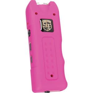 MultiGuard Stun Gun Rechargeable With Alarm and Flashlight upright front view - PINK