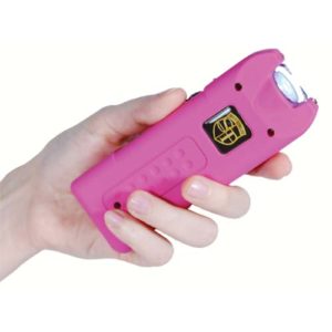 MultiGuard Stun Gun Rechargeable With Alarm and Flashlight in hand view - PINK