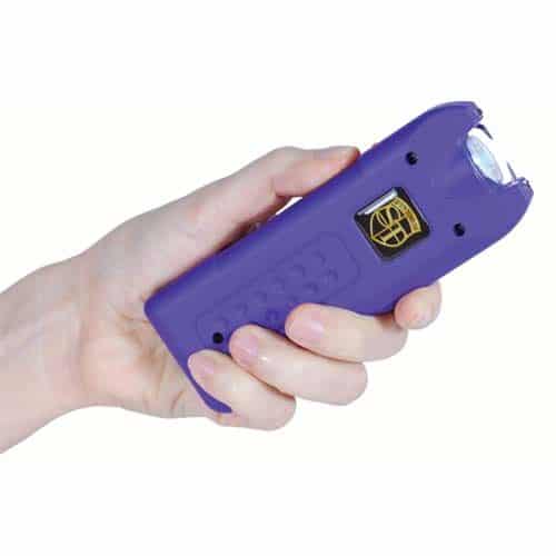 MultiGuard Stun Gun Rechargeable With Alarm and Flashlight in hand view - PURPLE