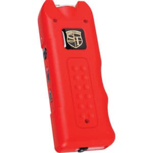 MultiGuard Stun Gun Rechargeable With Alarm and Flashlight upright front view - RED