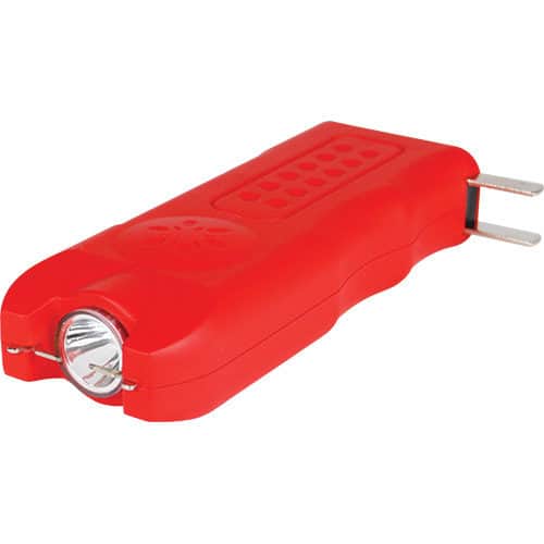MultiGuard Stun Gun Rechargeable With Alarm and Flashlight side plug view - RED