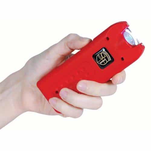 MultiGuard Stun Gun Rechargeable With Alarm and Flashlight in hand view - RED