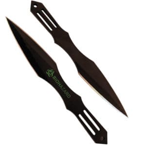 2 Piece Throwing Knife Black BioHazard front and back view