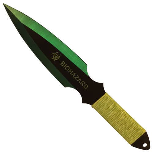 Throwing Knife 2 Piece Green BioHazard front view