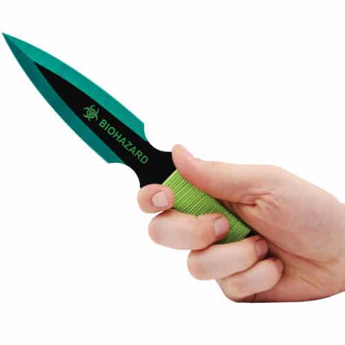Throwing Knife 2 Piece Green BioHazard hand view