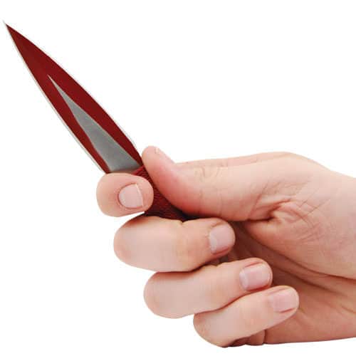 3 Piece Throwing Knife Assorted Color in hand view - Red