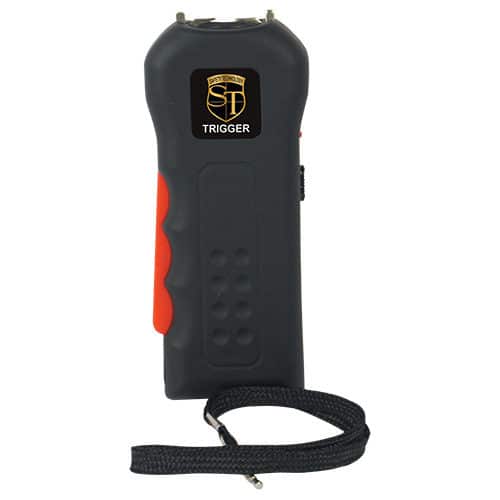 Trigger Stun Gun Flashlight with Disable Pin front upright view - BLACK
