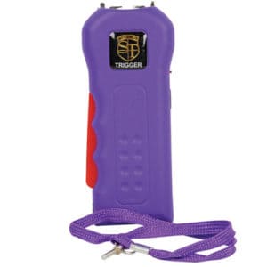 Trigger Stun Gun Flashlight with Disable Pin front upright view - PURPLE