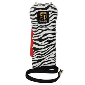 Trigger Stun Gun Flashlight with Disable Pin front upright view - Zebra Print