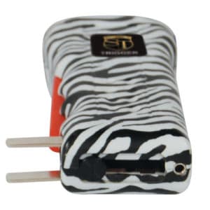 Trigger Stun Gun Flashlight with Disable Pin bottom plug view - Zebra Print