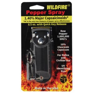 Wildfire™ Pepper Spray 1.4% MC 1/2 oz With Leatherette Holster package view - BLACK