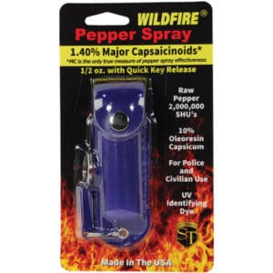 Wildfire™ Pepper Spray 1.4% MC 1/2 oz With Leatherette Holster package view - BLUE
