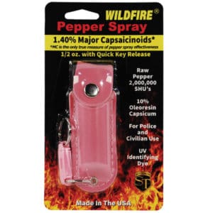 Wildfire™ Pepper Spray 1.4% MC 1/2 oz With Leatherette Holster package view - PINK