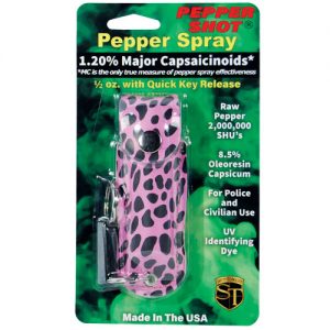 Pepper Shot 1/2 oz Pepper Spray Leatherette Holster – Cheetah Black/Pink