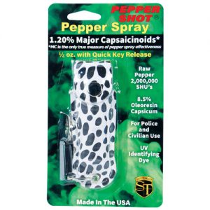 Pepper Shot 1/2 oz Pepper Spray Leatherette Holster – Cheetah Black/White